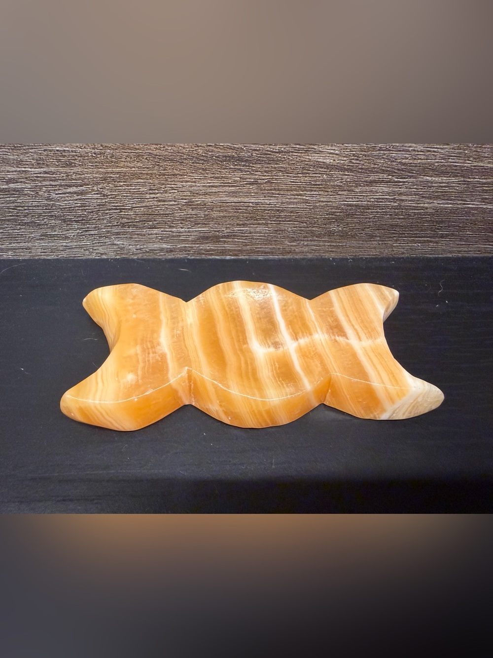 Yellow Calcite Triple Moon Carved Bowl Sphere Holder Beautiful Banding